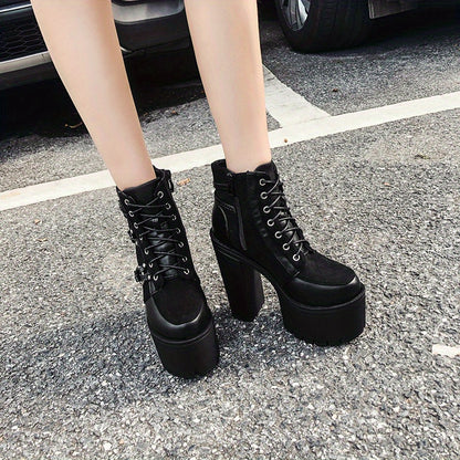 Women's Goth Motorcycle High Heel Boots