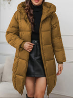 Long Hooded Winter Coat - Lightweight Jacket with Full Zip & Pockets