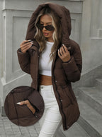 Cozy Winter Sherpa Jacket for Women - Mid-Length Hooded Cardigan with Belt