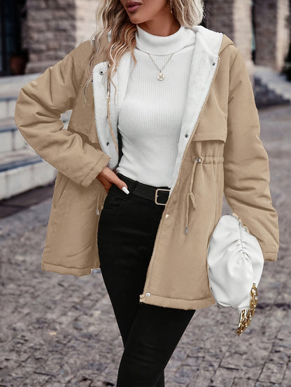 Women's Hooded Fleece Coat | Winter Jacket with Drawstring Waist