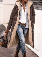 Women's Fleece-Lined Hooded Jacket | Long Winter Coat with Zipper Closure