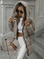 Cozy Winter Sherpa Jacket for Women - Mid-Length Hooded Cardigan with Belt