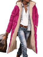 Women's Fleece-Lined Hooded Jacket | Long Winter Coat with Zipper Closure