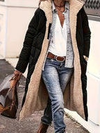 Women's Fleece-Lined Hooded Jacket | Long Winter Coat with Zipper Closure