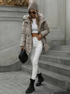 Cozy Winter Sherpa Jacket for Women - Mid-Length Hooded Cardigan with Belt