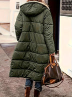 Women's Fleece-Lined Hooded Jacket | Long Winter Coat with Zipper Closure