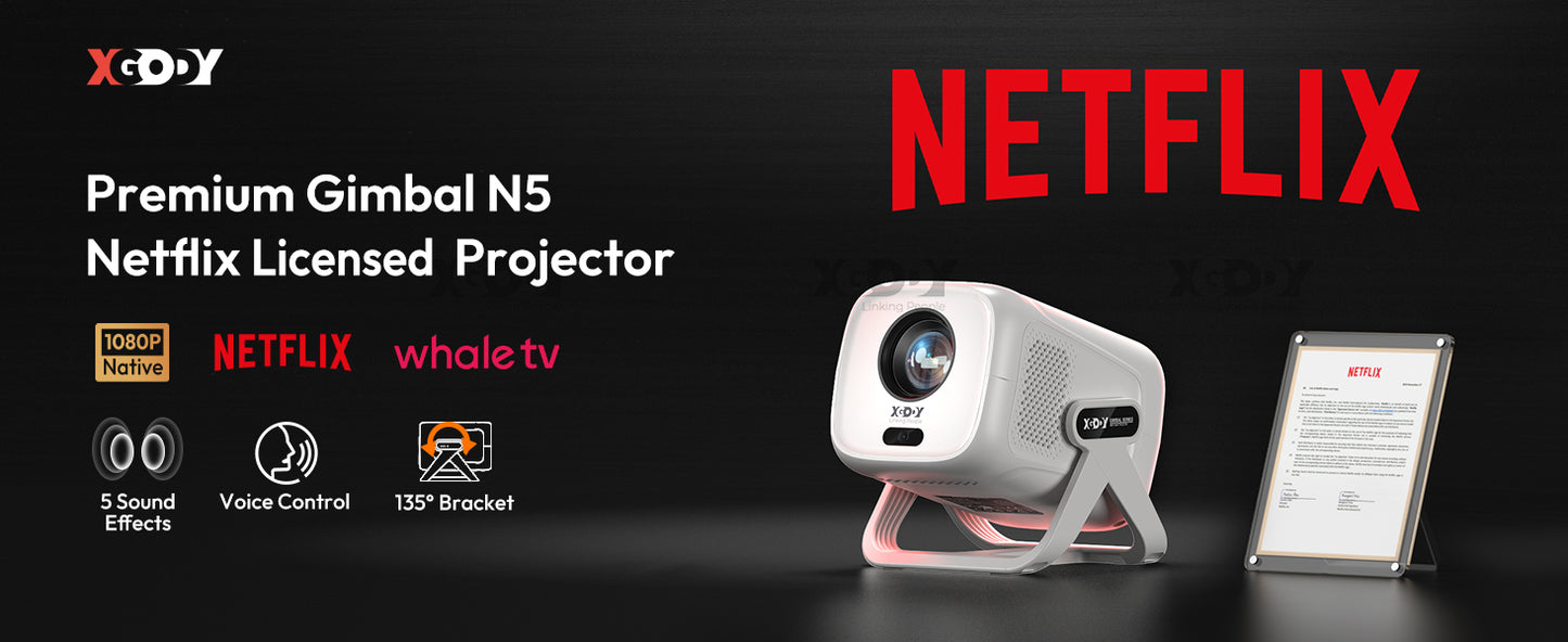 XGODY 1080P Smart Projector | Official Netflix, 440 ANSI, Auto Focus & Keystone