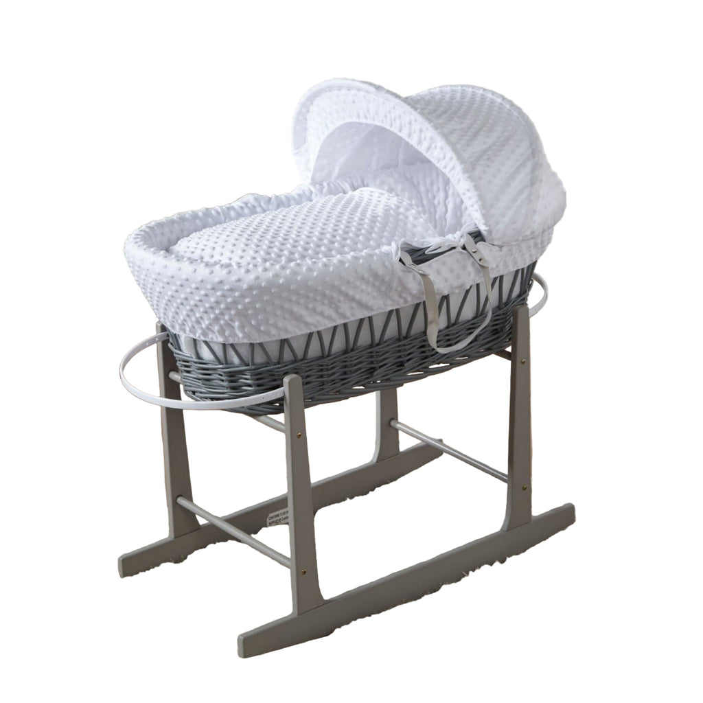 White Dimple Grey Wicker Baby Moses Basket With Stand