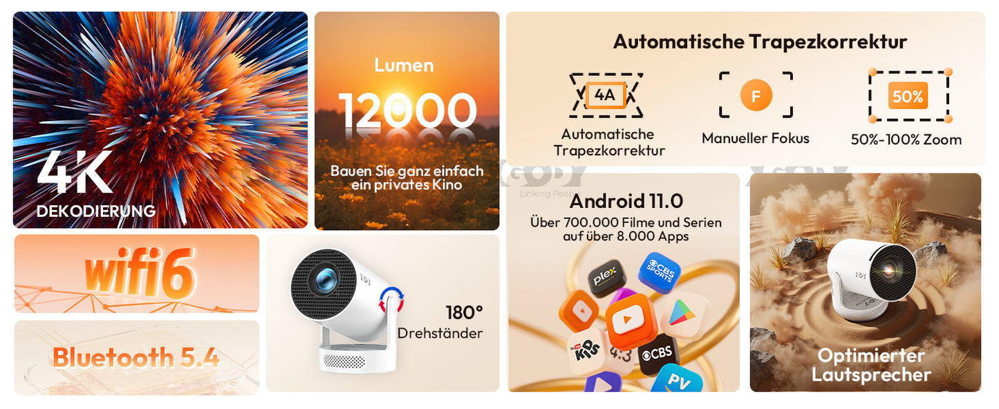 XGODY Gimbal Projector: 720P HD Smart Android Cinema